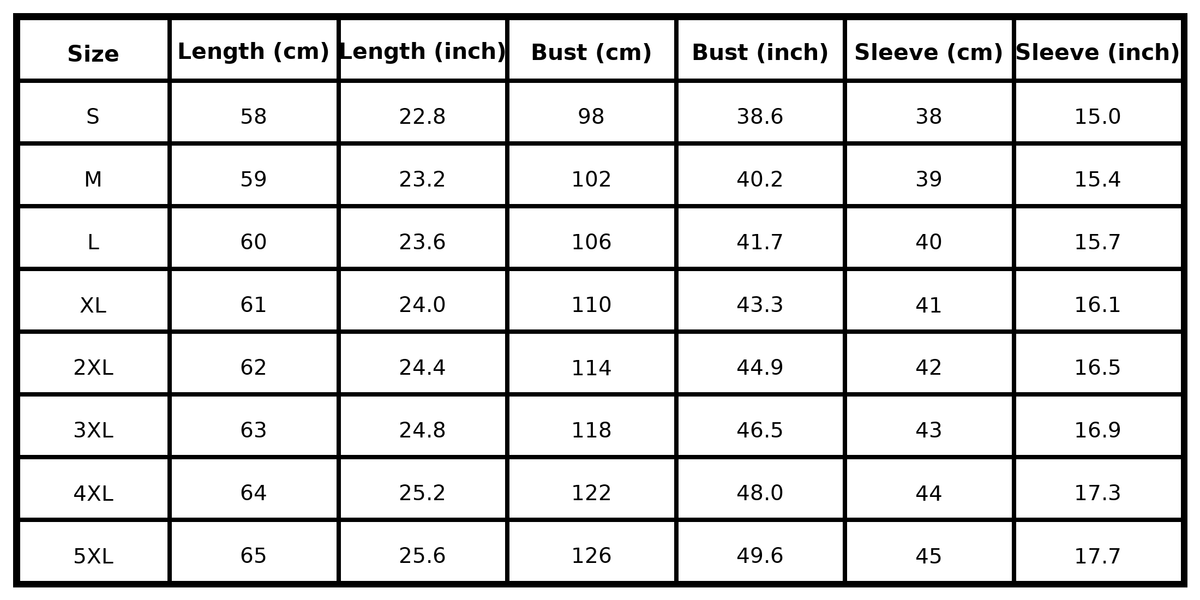 Size guide (cm)