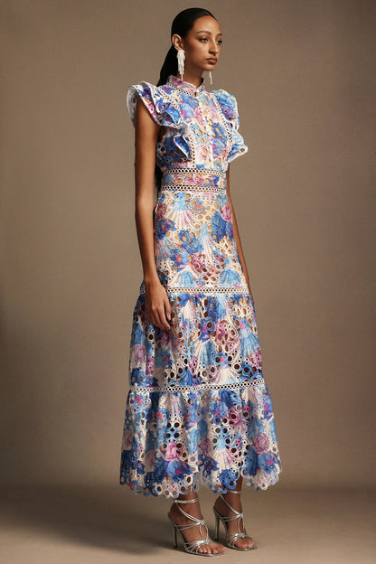 Bianca – Embroidered Lace Midi Dress