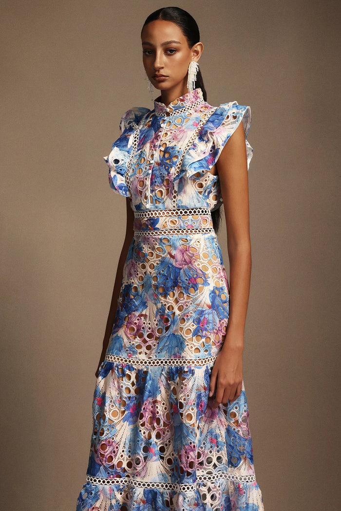 Bianca – Embroidered Lace Midi Dress