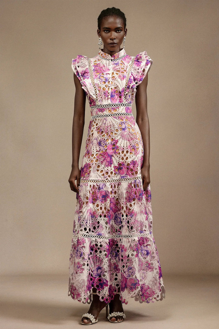 Bianca – Embroidered Lace Midi Dress
