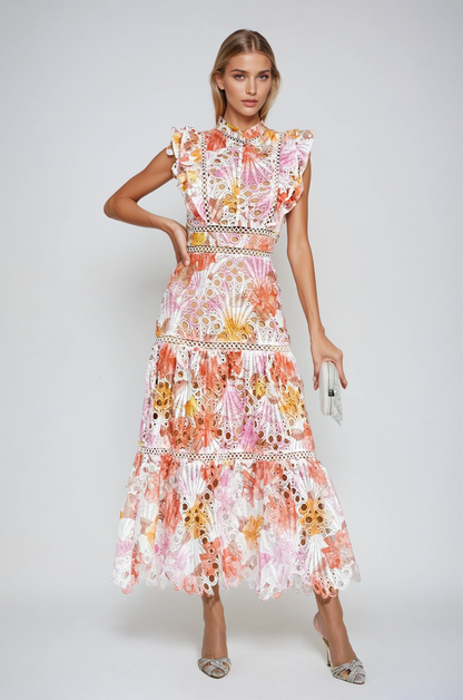 Bianca – Embroidered Lace Midi Dress