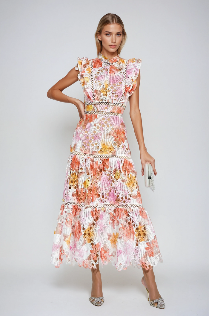 Bianca – Embroidered Lace Midi Dress