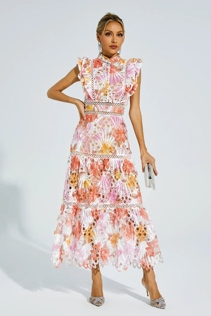 Bianca – Embroidered Lace Midi Dress