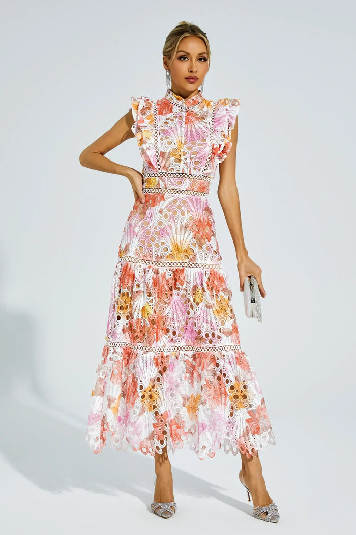 Bianca – Embroidered Lace Midi Dress