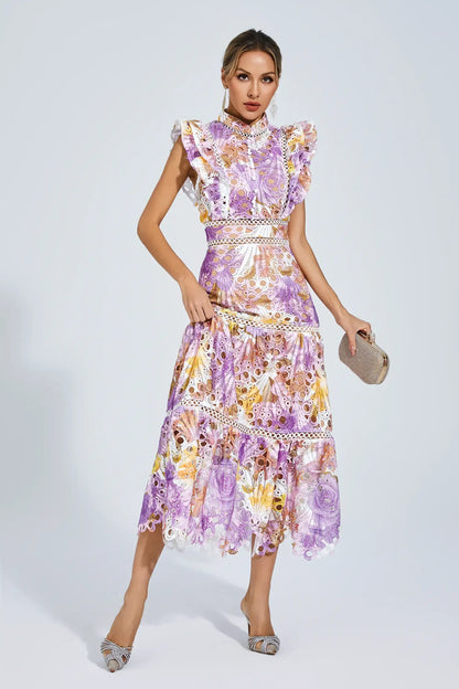 Bianca – Embroidered Lace Midi Dress