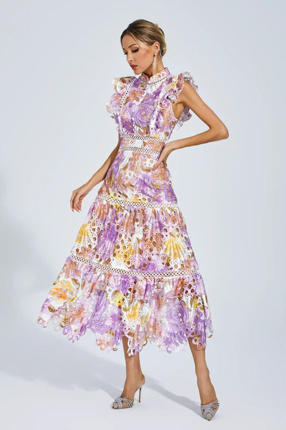 Bianca – Embroidered Lace Midi Dress