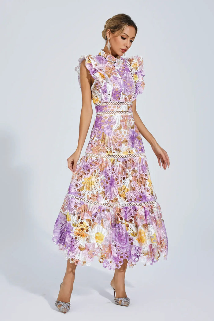 Bianca – Embroidered Lace Midi Dress