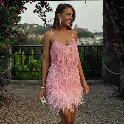 Camilla – Feathered Party Mini Dress