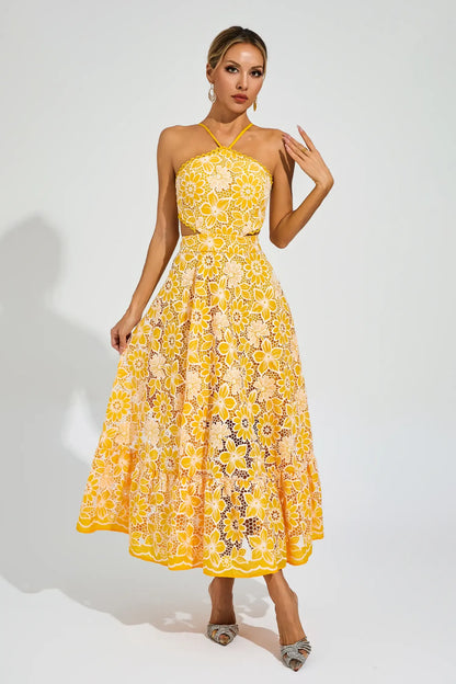 Daria – Lace Halter Midi Dress