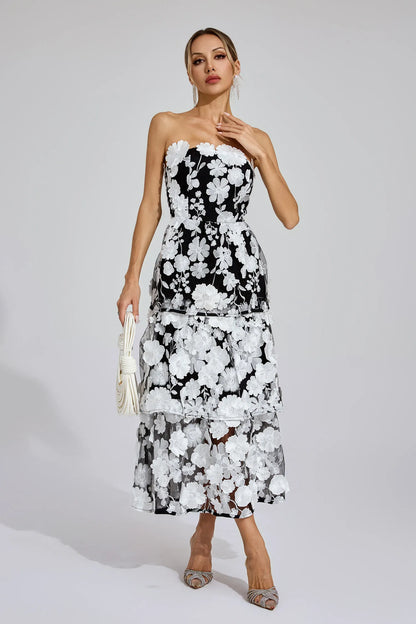 Amara – 3D Floral Strapless Dress