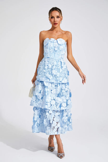 Amara – 3D Floral Strapless Dress