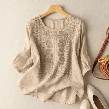 Solene – Embroidered Cotton-Linen Blouse