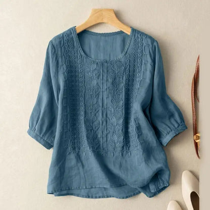 Solene – Embroidered Cotton-Linen Blouse