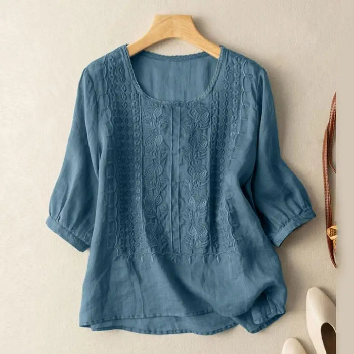 Solene – Embroidered Cotton-Linen Blouse