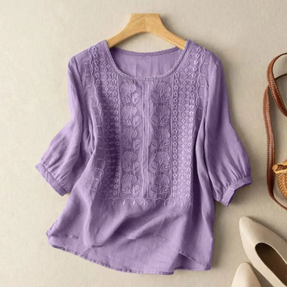 Solene – Embroidered Cotton-Linen Blouse