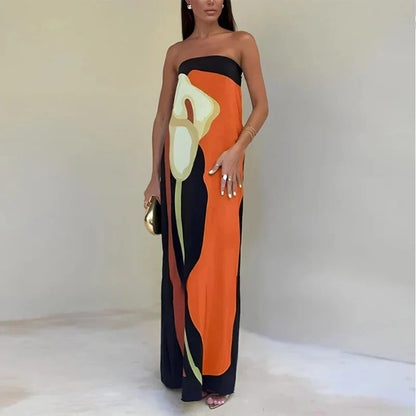 Calla – Strapless Art Print Maxi Dress