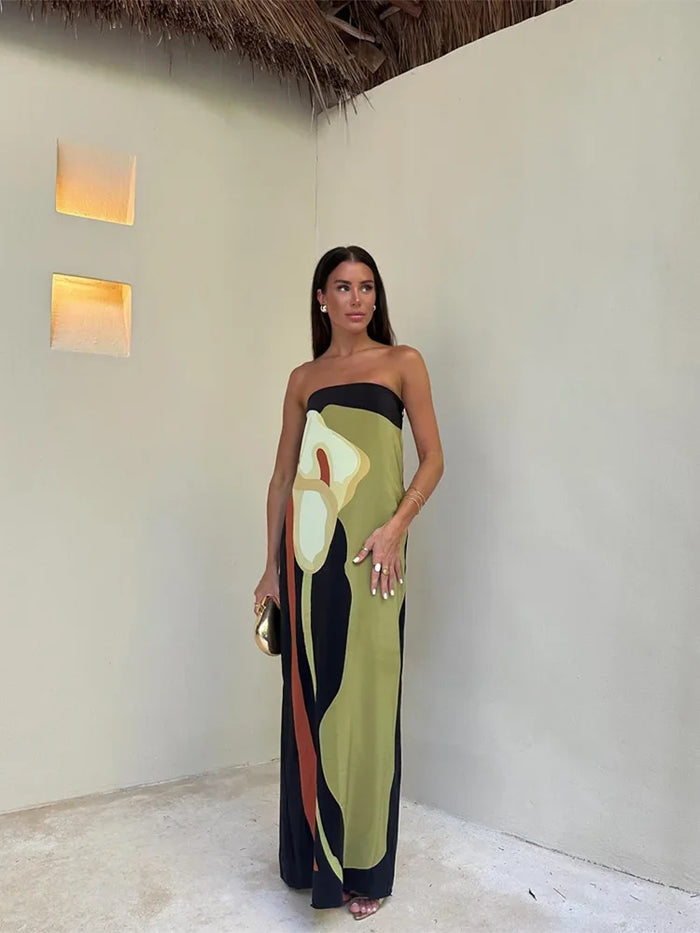 Calla – Strapless Art Print Maxi Dress