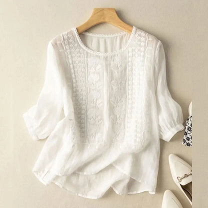 Solene – Embroidered Cotton-Linen Blouse