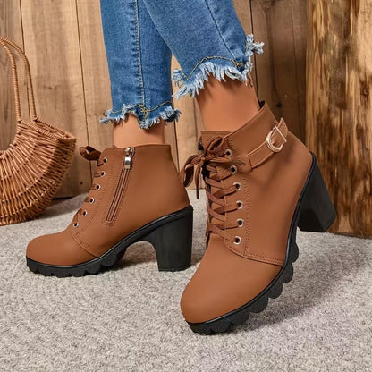 NADIA | Lace-Up Block Heel Ankle Boots