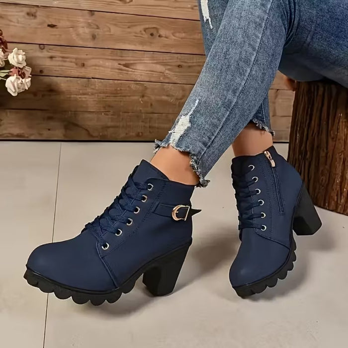 NADIA | Lace-Up Block Heel Ankle Boots