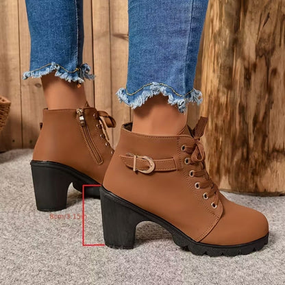 NADIA | Lace-Up Block Heel Ankle Boots