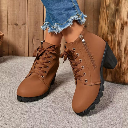 NADIA | Lace-Up Block Heel Ankle Boots