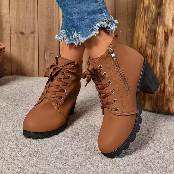 NADIA | Lace-Up Block Heel Ankle Boots