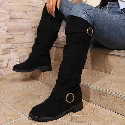 ALINA | Slouchy Buckle Strap Knee-High Boots