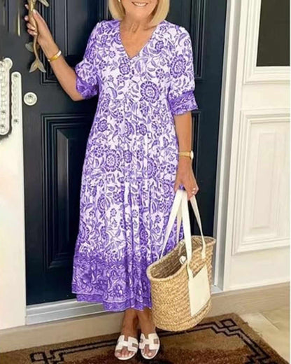 Sofia – Elegant Blue Floral Midi Dress