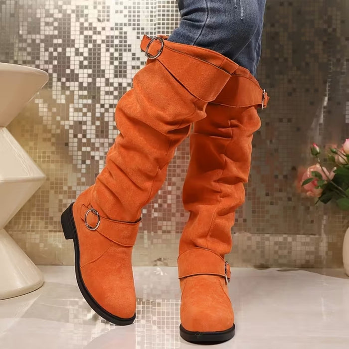ALINA | Slouchy Buckle Strap Knee-High Boots