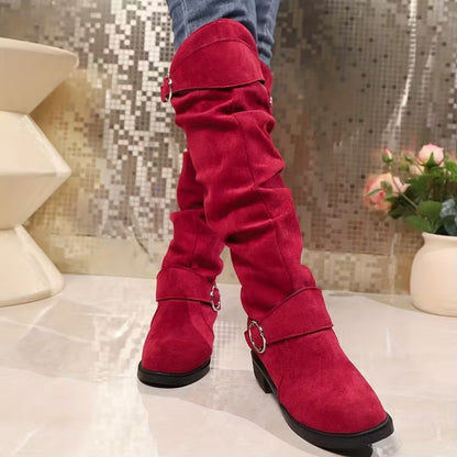 ALINA | Slouchy Buckle Strap Knee-High Boots