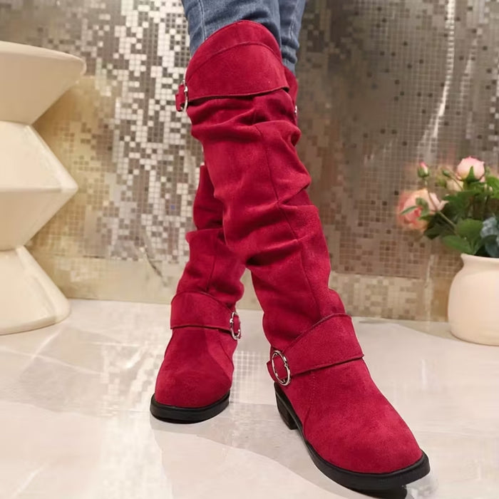 ALINA | Slouchy Buckle Strap Knee-High Boots