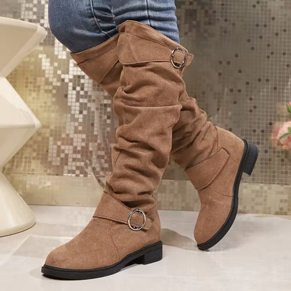 ALINA | Slouchy Buckle Strap Knee-High Boots