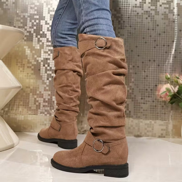 ALINA | Slouchy Buckle Strap Knee-High Boots
