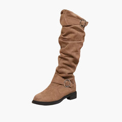 ALINA | Slouchy Buckle Strap Knee-High Boots