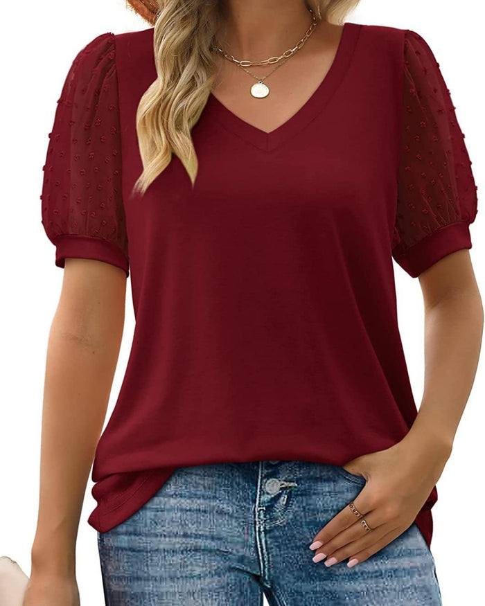 Clara – Embroidered Sheer Sleeve V-Neck Top