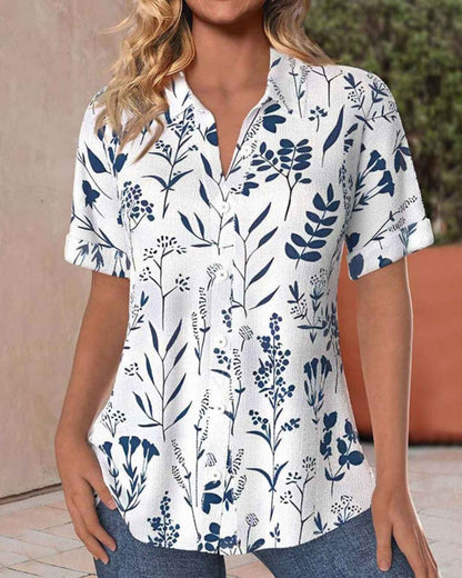 Lila – Botanical Print Short Sleeve Shirt
