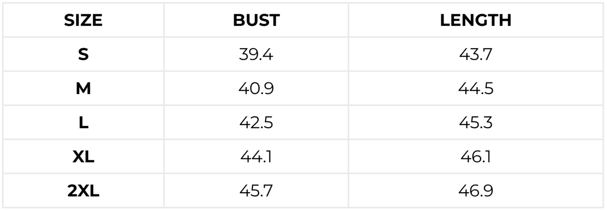 Size guide (inches)