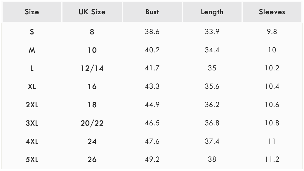Size guide (inches)