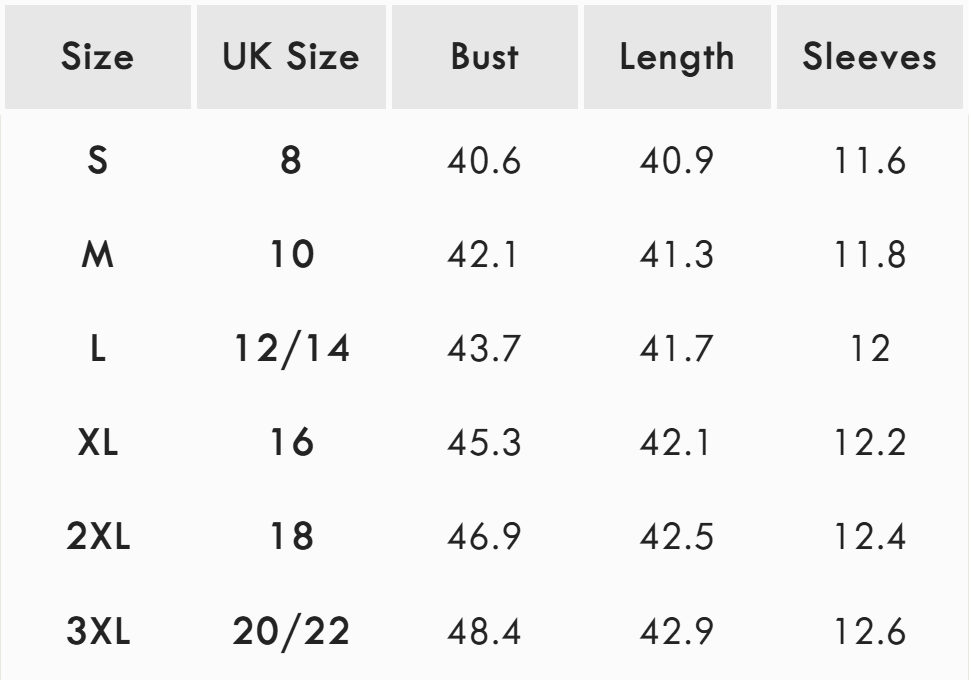 Size guide (inches)