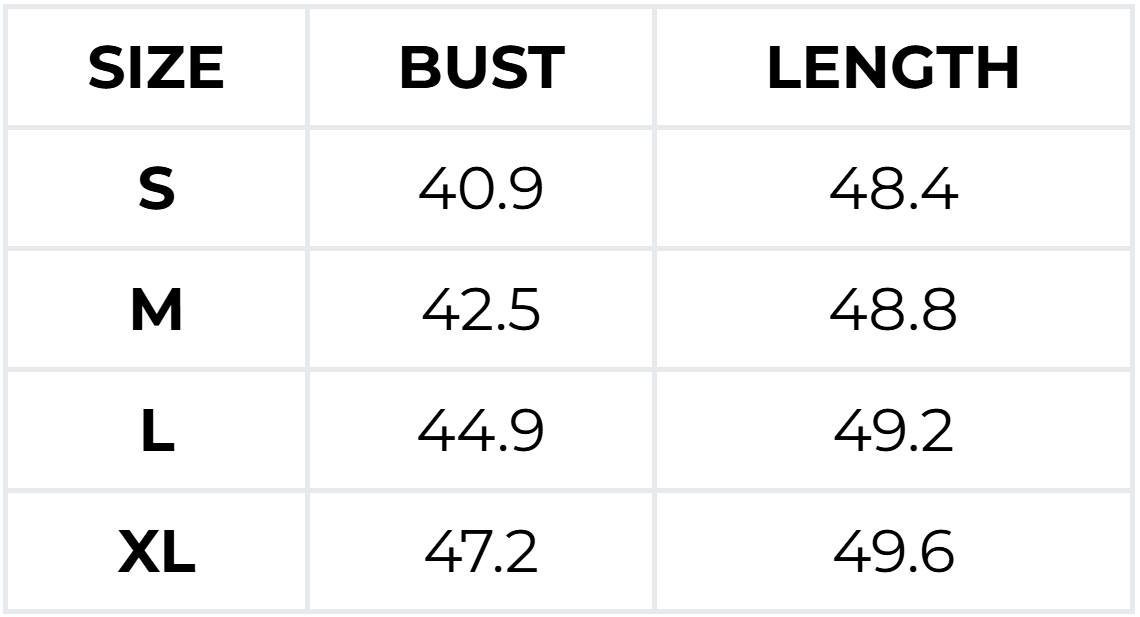Size guide (inches)