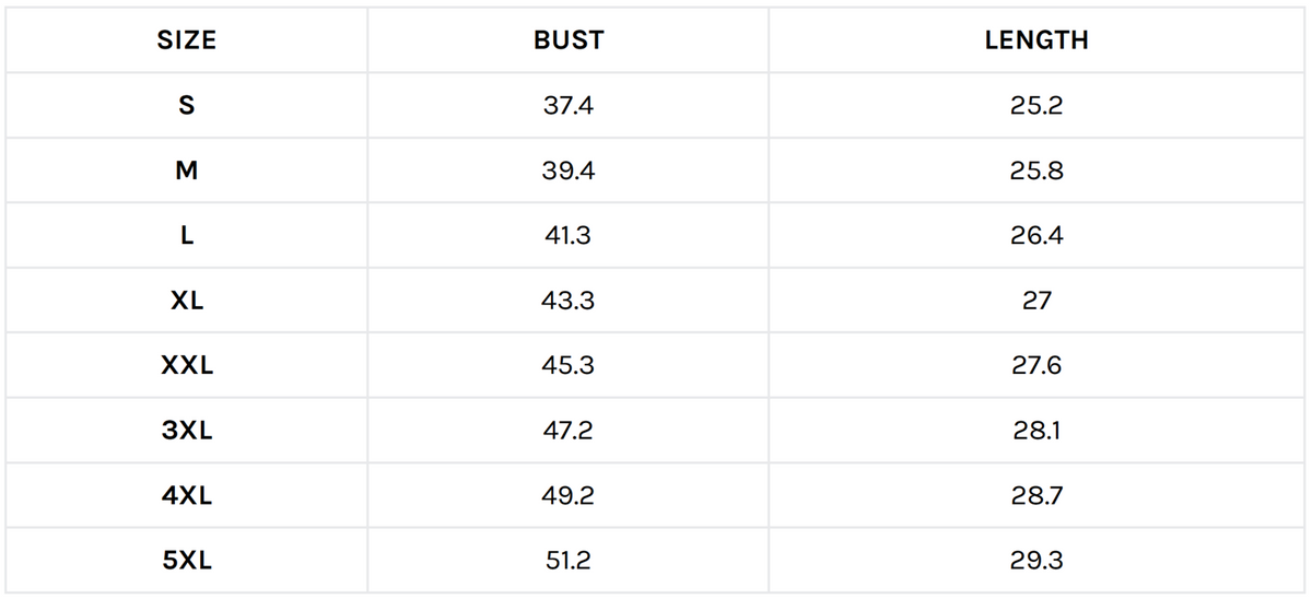 Size guide (inches)