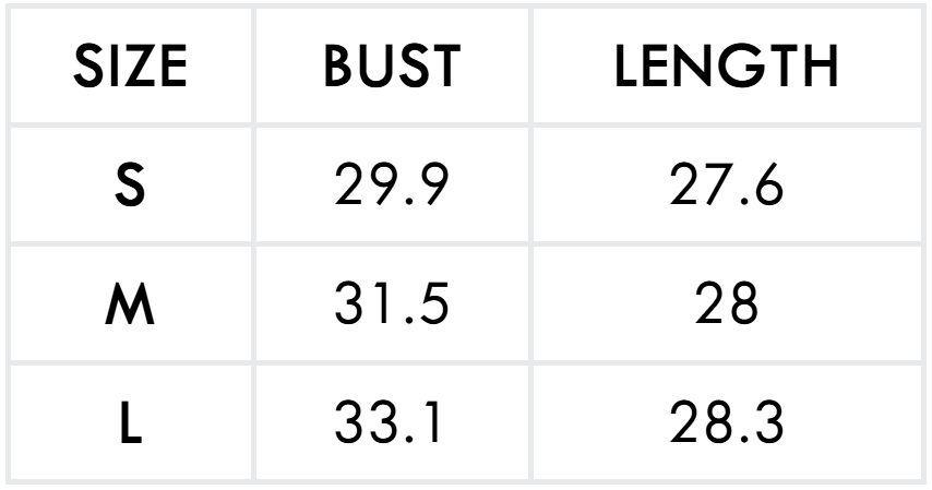 Size guide (inches)