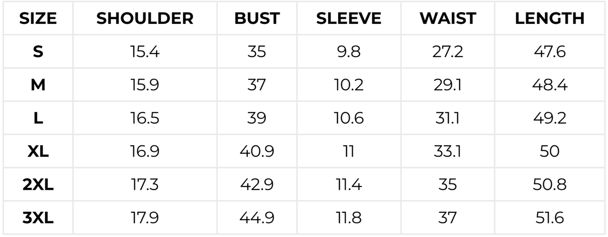 Size guide (inches)