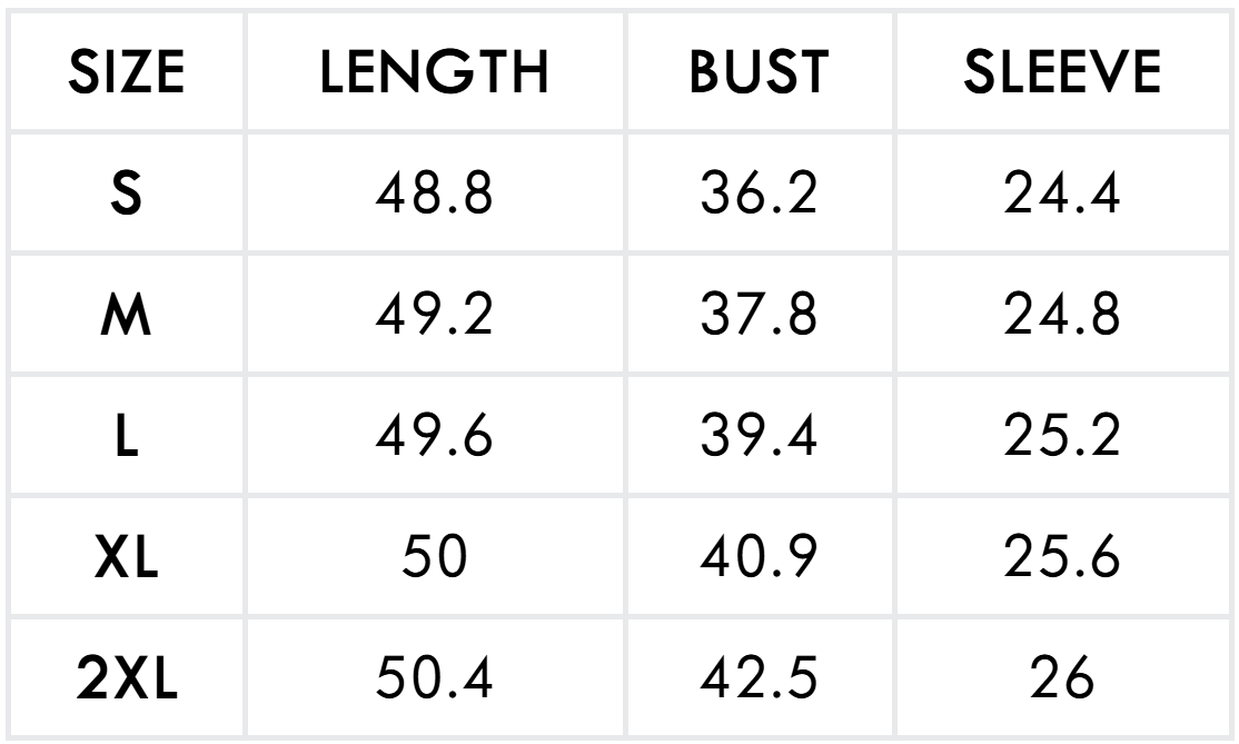 Size guide (inches)