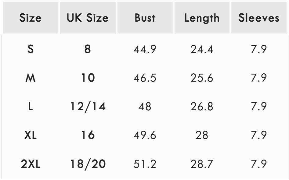 Size guide (inches)