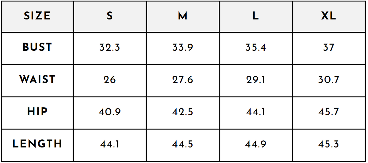Size guide (inches)