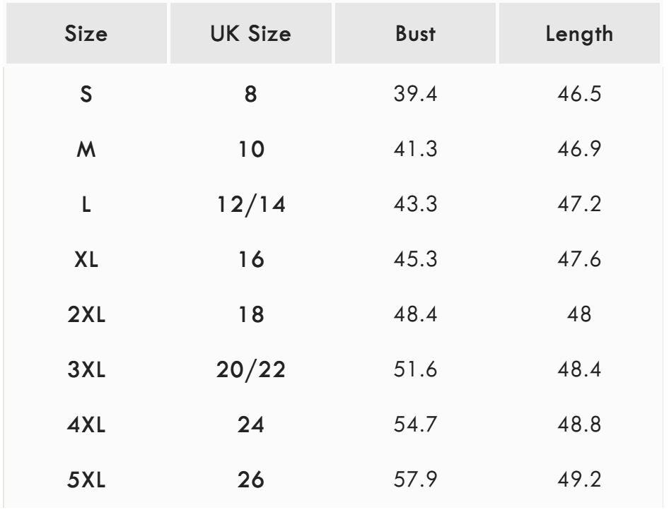 Size guide (inches)