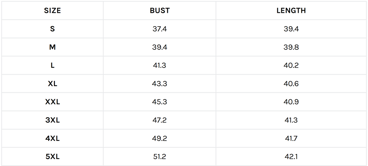 Size guide (inches)
