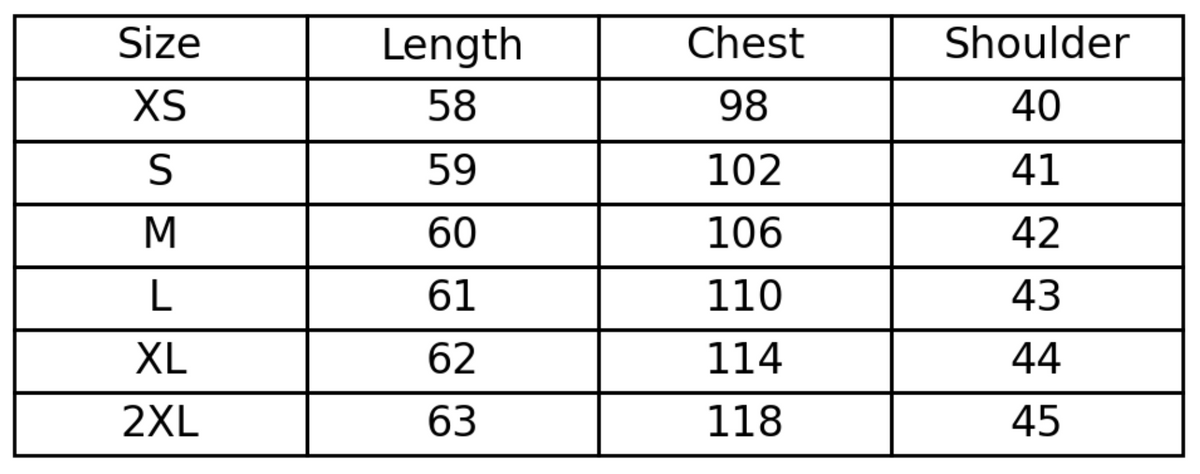 Size guide (cm)